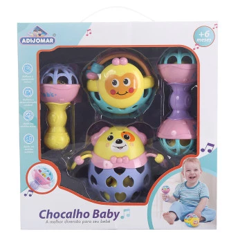 Kit Chocalho para Bebê - 4 peças - Coloridos - Adijomar