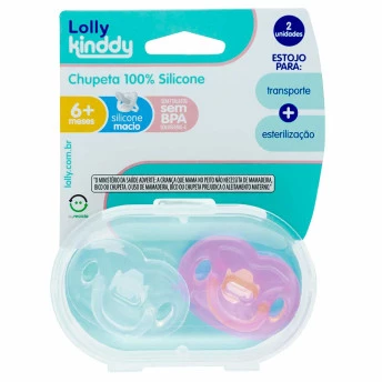 Kit 2 Chupetas - Silicone - 6m - Rosa - Lolly Kinddy