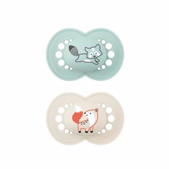 Kit 2 Chupetas - SkinSoft - 6m - Raposa-Guaxinim - Azul - MAM