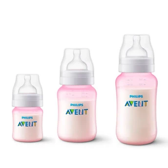 Kit 3 Mamadeiras - Anticólica - 125-260-330ml - Clássica - Rosa - Philips Avent