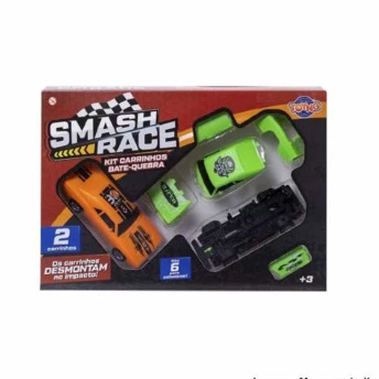 Kit Carrinhos Bate e Quebra de Fricção - Smash Race - Laranja e Verde - Toyng