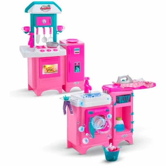 Kit Cozinha Infantil Completa e Lavanderia Lava e Passa - Magic Toys