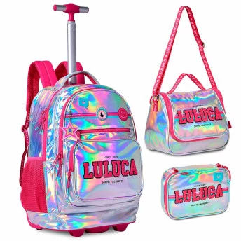 Kit Escolar - Luluca - Mochila + Lancheira + Estojo - Holográfico - Clio Style
