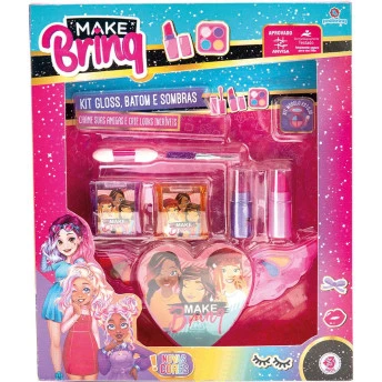 Kit Maquiagem Infantil - Make Brinq - Gloss, Batom e Sombra - Polibrinq
