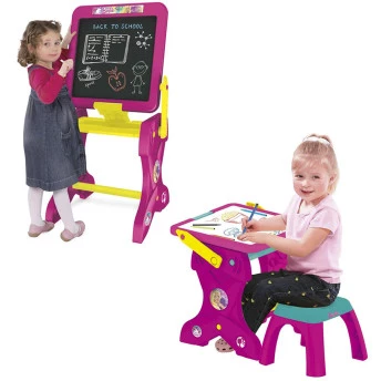Mesa e Lousa Educativa - 2 em 1 - com Banquinho - Barbie - Fun