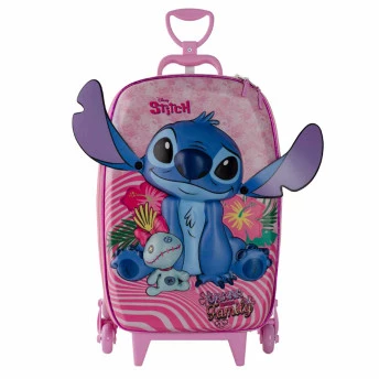 Mochila 3D de Rodinhas Infantil - Disney Stitch - Rosa - Maxtoy
