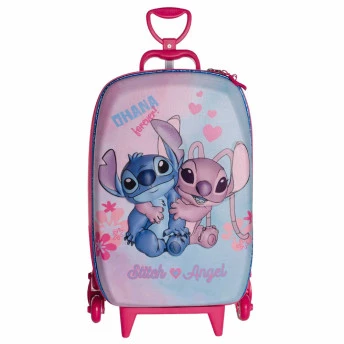 Mochila 3D de Rodinhas Infantil - Disney - Stitch e Angel - Maxtoy