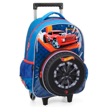 Mochila 3D de Rodinhas Infantil - Hot Wheels - Pneu - Azul - Luxcel
