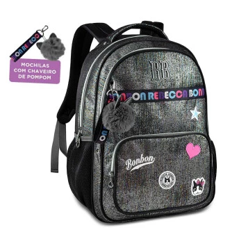 Mochila de Costas - Rebecca Bonbon - Fashion Girls - Brilhante - Preto - Clio Style