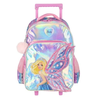 Mochila de Rodinha Infantil - Barbie Fada Holográfica - Rosa - Luxcel