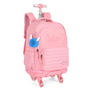 Mochila de Rodinha Infantil - Disney Stitch - Crinkle Salmão - Luxcel