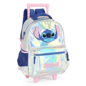 Mochila de Rodinha Infantil - Disney Stitch - Holográfica Prata - Luxcel