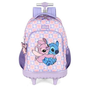 Mochila de Rodinha Infantil - Disney Stitch e Angel - Luxcel