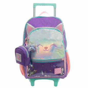 Mochila de Rodinhas Juvenil - Tween Gatinho Holográfica - Xeryus
