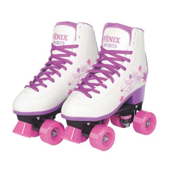 Patins 4 Rodas Clássico Branco/Roxo 36/37 Roller Skate - Fenix