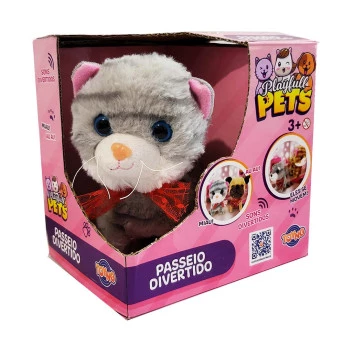 Pelúcia Interativa - PlayFull Pets - Anda e Mia - Gatinha Cinza - Toyng