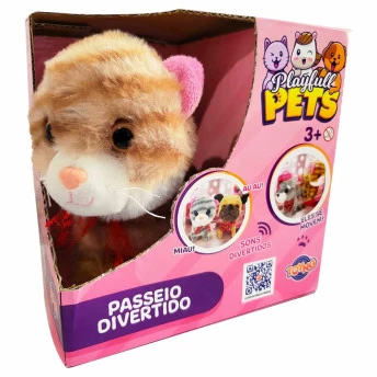 Pelúcia Interativa - PlayFull Pets - Anda e Mia - Gatinha Cinza - Toyng