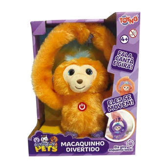 Pelúcia Interativa - PlayFull Pets - Macaquinho Divertido - Laranja - Toyng