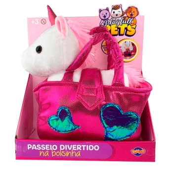 Pelúcia Infantil - PlayFull Pets - Passeio Divertido na Bolsinha - Unicórnio - Toyng