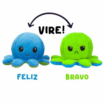 Pelúcia Reversível - Polvo Humor - Polvinho Feliz-Bravo - AZ-VD - Anjos Baby