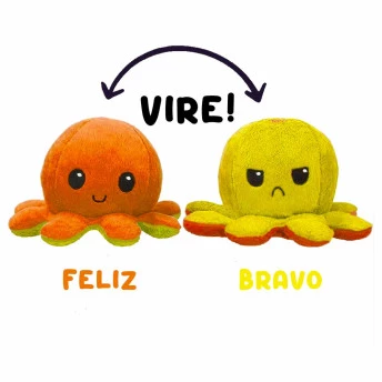 Pelúcia Reversível - Polvo Humor - Polvinho Feliz-Bravo - LR-AM - Anjos Baby