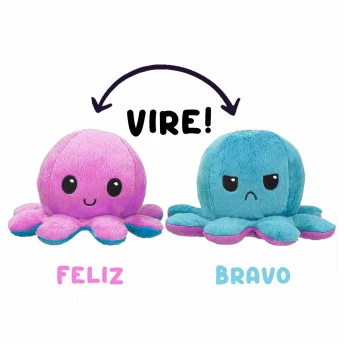 Pelúcia Reversível - Polvo Humor - Polvinho Feliz-Bravo - RS-AZ - Anjos Baby