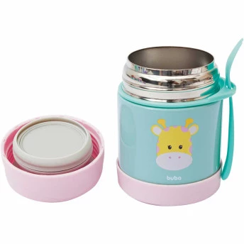 Potinho com Talher - Aço Inox - Térmico - 320ml - Animal Fun - Girafa - Buba