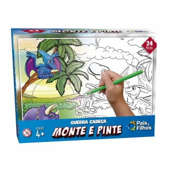 Quebra Cabeça Monte e Pinte - Dinossauros - 24 Peças - Pais e Filhos