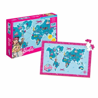 Quebra-Cabeça - 100 Peças - Madeira - Barbie - Mapa Mundi Travel - Xalingo