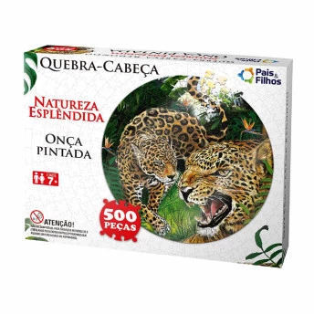 Quebra-Cabeça Redondo 500 Peças - Natureza Esplêndida - Onça Pintada - Pais e Filhos