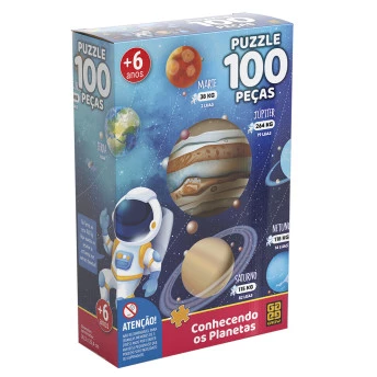 Quebra-Cabeça Infantil - 100 Peças - Conhecendo os Planetas - Grow