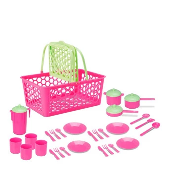Kit Panelinhas e Utensílios - Sweet Fantasy - Cesta Leva Papinha - 28 Peças - Cardoso Toys