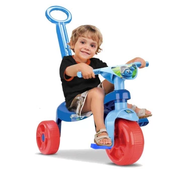 Triciclo Com Haste Removível - Triciclo Tchuco Smurfs - Azul - Samba Toys