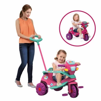 Triciclo Infantil Velobaby - Passeio e Pedal - Rosa - Bandeirante