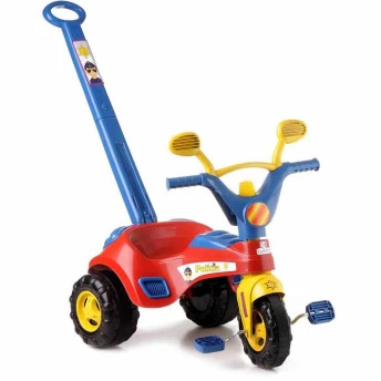Triciclo Infantil com Empurrador Removível - Polícia - Azul - Cotiplás