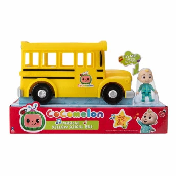Veículo e Mini Boneco - CoComelon - Ônibus Escolar Musical e JJ - Amarelo - Candide
