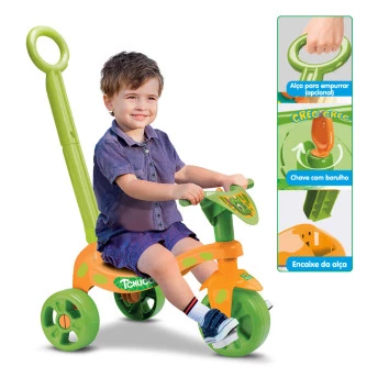 Triciclo Com Haste Removível - Triciclo Tchuco Dinossauro - Samba Toys - 