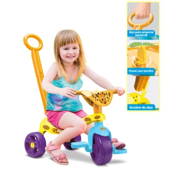 Triciclo Infantil com Haste Removível - Tchuco Zoo - Samba Toys