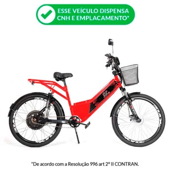 Bicicleta Elétrica - Street Plus PAM - 800w 48v Lítio - Vermelha - Plug and Move