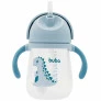 Copo com Canudo para Bebê - Alça Removível - 240ml - Dino - Azul - Buba