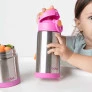 Garrafa com Canudo - Aço Inox - Térmica - 400 ml - Rosa - Buba